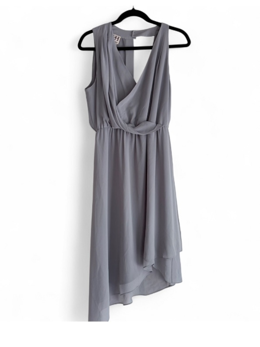 Haute Hippie Gray Chiffon Sleeveless Asymmetrical Midi Dress Size M
